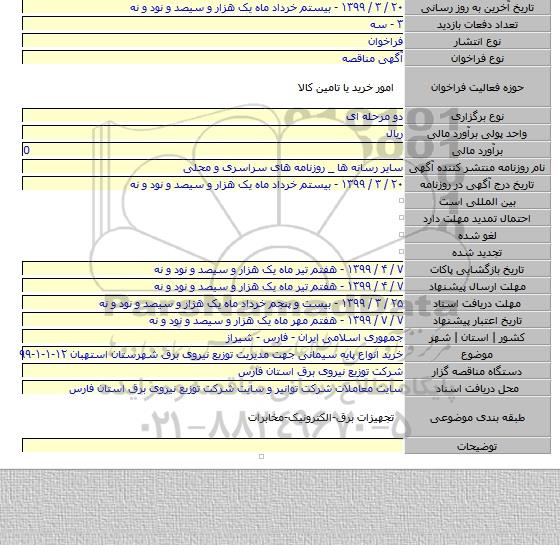 خرید انواع پایه سیمانی جهت مدیریت توزیع نیروی برق شهرستان استهبان ۱۲-۱-۱-۹۹