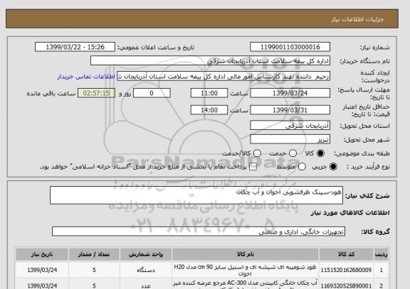 استعلام هود-سینک ظرفشویی اخوان و آب چکان
