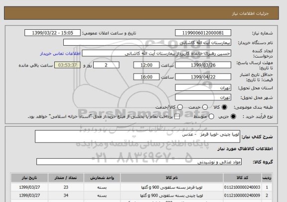 استعلام لوبیا چیتی -لوبیا قرمز   - عدس 