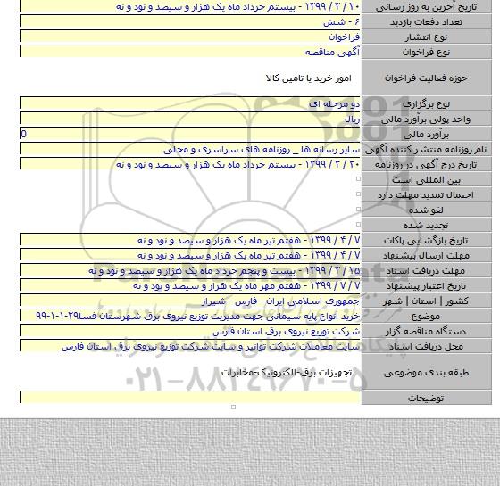 خرید انواع پایه سیمانی جهت مدیریت توزیع نیروی برق شهرستان فسا۲۹-۱-۱-۹۹