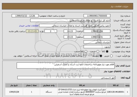 استعلام اقلام مورد نیاز موتورخانه ساختمان اداره ثبت اسناد و املاک اسفراین