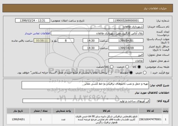 استعلام تهیه و حمل و نصب تاابلوهای ترافیکی و خط کشی معابر