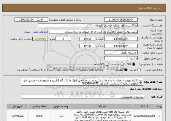 استعلام برند لگراند اورجینال فرانسه با ضمانت بشرط تست تصادفی فلوک با دستگاه کالیبره و هدروم های تعیینی طول 50 کیلومتر شماره کارشناس: آقای کرد 09158944652