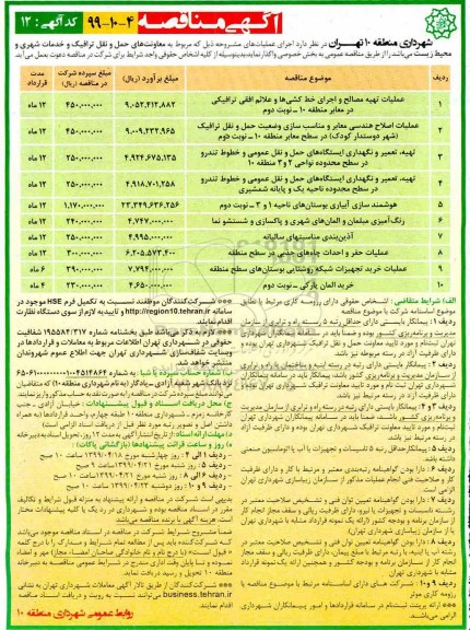 مناقصه ،مناقصه عملیات تهیه مصالح و اجرای خط کشی ها و علائم افقی 