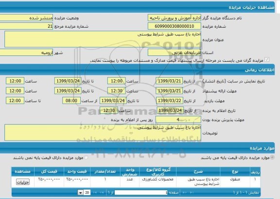 مزایده اجاره باغ سیب