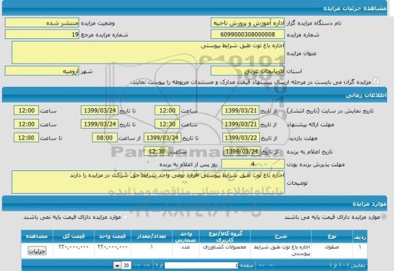 مزایده، مزایده اجاره باغ توت