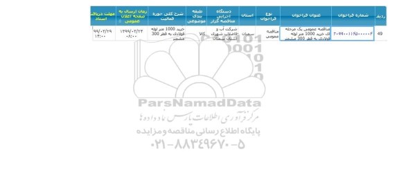 مناقصه ، مناقصه خرید 1000 متر لوله فولادی به قطر 300 میلیمتر