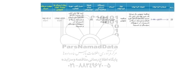 مناقصه خرید لوله پلی اتیلن تک جداره pn10-pe100 طرح اصلاح