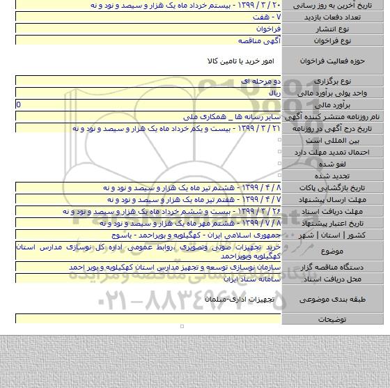 خرید تجهیزات صوتی وتصویری ،روابط عمومی اداره کل نوسازی مدارس استان کهگیلویه وبویراحمد