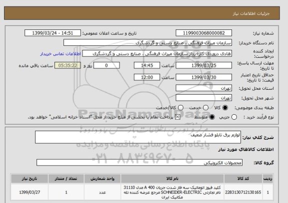 استعلام لوازم برق تابلو فشار ضعیف