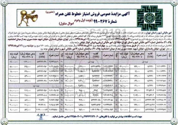 مزایده، مزایده عمومی فروش امتیاز خطوط تلفن همراه 