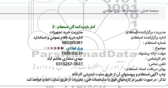 استعلام، استعلام ورق فولادی