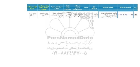 مناقصه, مناقصه تاسیسات شبکه بهداشت و درمان 