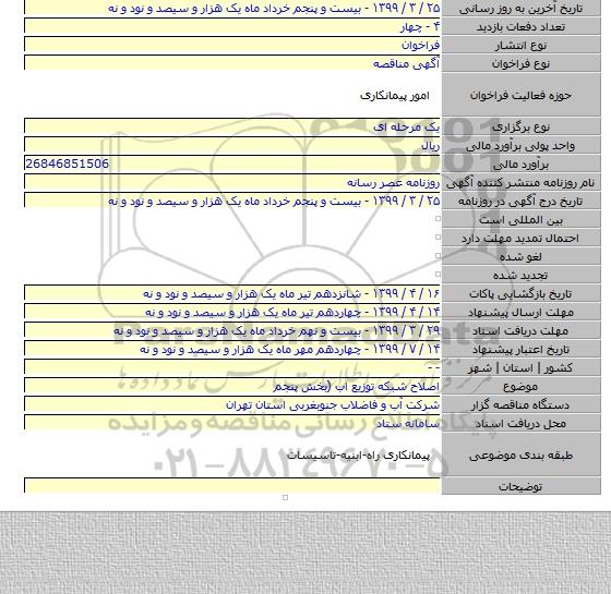اصلاح شبکه توزیع اب (بخش پنجم