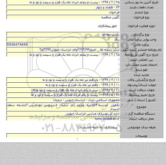 تکمیل مدرسه ۴کلاسه محمد آباد درمیان +سرویس بهداشتی ۲چشمه سقف شیبدار