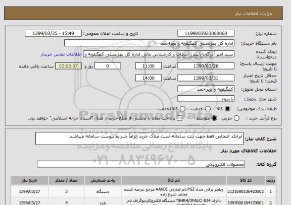 استعلام ایرانکد انتخابی فقط جهت ثبت سامانه است ملاک خرید الزاماً شرایط پیوست سامانه میباشد.
