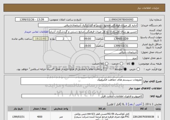 استعلام ملزومات سیستم های حفاظت الکترونیک
