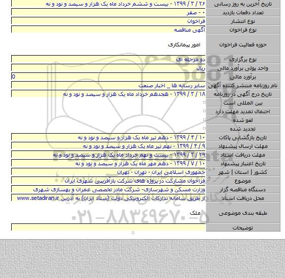 فراخوان مشارکت در پروژه های شرکت بازآفرینی شهری ایران