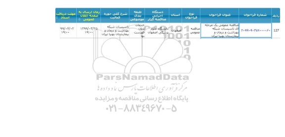 مناقصه, مناقصه تاسیسات شبکه بهداشت و درمان و بیمارستان