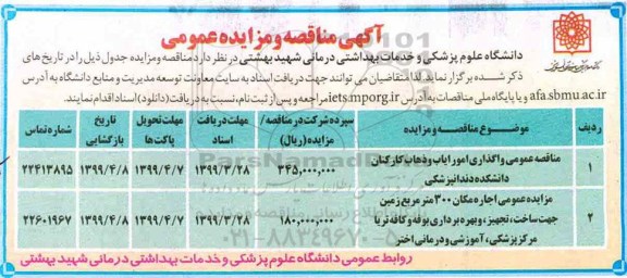 مزایده عمومی، مزایده اجاره مکان 300 متر مربع زمین...