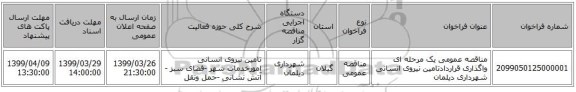مناقصه عمومی یک مرحله ای واگذاری قراردادتامین نیروی انسانی شهرداری دیلمان
