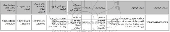 مناقصه عمومی همزمان با ارزیابی (فشرده) یک مرحله ای احداث سالن چند منظوره سازمان مدیریت و برنامه ریزی استان سمنان