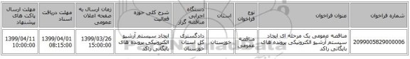 مناقصه عمومی یک مرحله ای ایجاد سیستم آرشیو الکترونیکی پرونده های بایگانی راکد