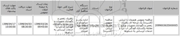 مناقصه عمومی همزمان با ارزیابی (فشرده) یک مرحله ای راهبری ,تعمیر و نگهداری تجهیزات و بارج مقابله  پاکسازی آلودگی آب دریا و خدمات آبرسانی به شناورها