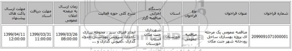 مناقصه عمومی یک مرحله ای پروژه بهسازی ساحل رودخانه شهر جنت مکان