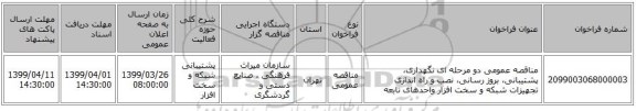 مناقصه عمومی دو مرحله ای نگهداری، پشتیبانی، بروز رسانی، نصب و راه اندازی تجهیزات شبکه و سخت افزار واحدهای تابعه
