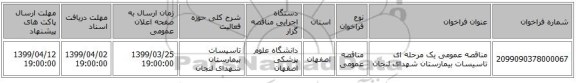 مناقصه عمومی یک مرحله ای تاسیسات بیمارستان شهدای لنجان 