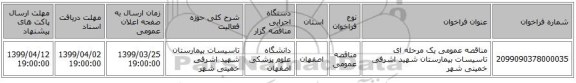 مناقصه عمومی یک مرحله ای تاسیسات بیمارستان شهید  اشرفی خمینی شهر