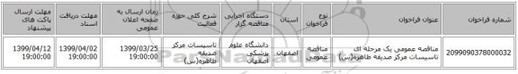 مناقصه عمومی یک مرحله ای تاسیسات مرکز صدیقه طاهره(س)