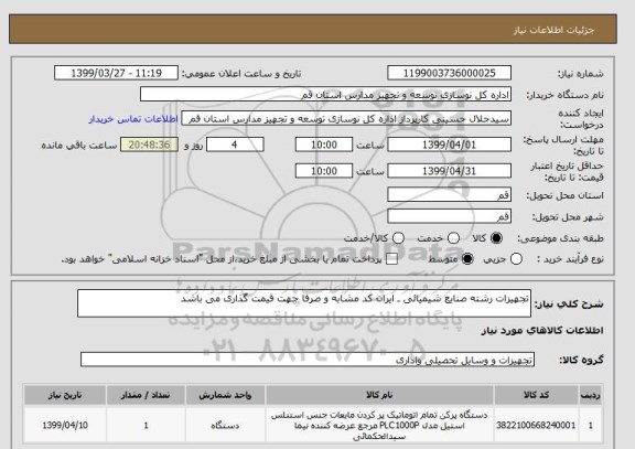 استعلام تجهیزات رشته صنایع شیمیائی ـ ایران کد مشابه و صرفا جهت قیمت گذاری می باشد