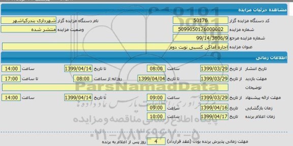 مزایده، مزایده اجاره اماکن کسبی نوبت دوم