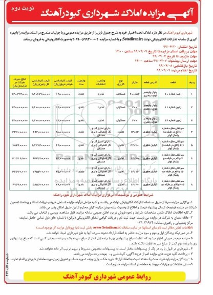 مزایده،مزایده فروش املاک کاربری مسکونی و تجاری نوبت دوم 