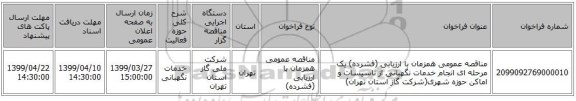 مناقصه عمومی همزمان با ارزیابی (فشرده) یک مرحله ای انجام خدمات نگهبانی از تاسیسات و اماکن حوزه شهری(شرکت گاز استان تهران)