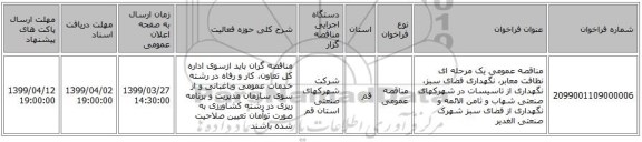 مناقصه عمومی یک مرحله ای نظافت معابر، نگهداری فضای سبز، نگهداری از تاسیسات در شهرکهای صنعتی شهاب و ثامن الائمه و نگهداری از فضای سبز شهرک صنعتی الغدیر
