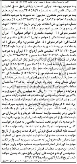 آگهی مزایده، مزایده خط تلفن ثابت