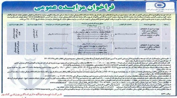 مزایده، مزایده بهره برداری از تابلوهای تبلیغاتی... 