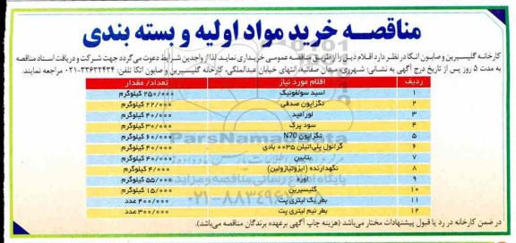 مناقصه ، مناقصه خرید مواد اولیه و بسته بندی ...