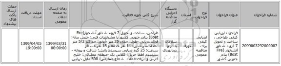 فراخوان ارزیابی کیفی طراحی ، ساخت و تحویل 7 فروند شناور آتشخوار (Fire Boat) بنادر جنوبی کشور