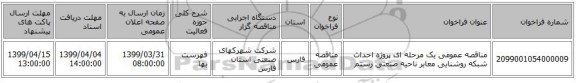 مناقصه عمومی یک مرحله ای پروژه احداث شبکه روشنایی معابر ناحیه صنعتی رستم
