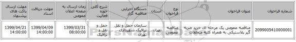 مناقصه عمومی یک مرحله ای خرید ضربه گیر پلاستیکی به همراه کلیه متعلقات