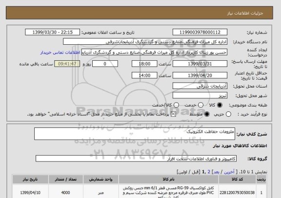 استعلام ملزومات حفاظت الکترونیک