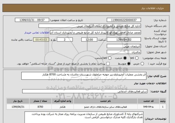 استعلام اثر بخشی عملیات آبخیزداری زیر حوضه حراملوی شهرستان چالدران به مساحت 8700 هکتار