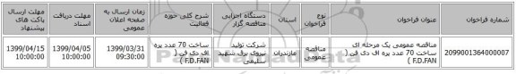 مناقصه عمومی یک مرحله ای ساخت 70 عدد پره اف دی فن ( F.D.FAN ) 