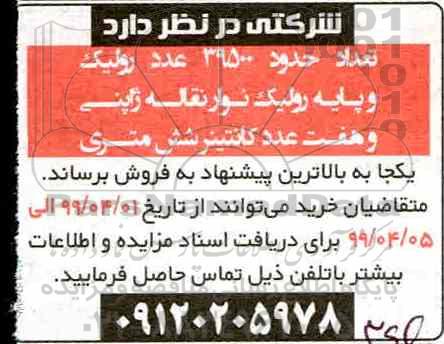 مزایده تعداد حدود 39500 عدد رولیک و پایه رولیک نوار نقاله ژاپنی...