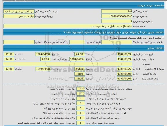 مزایده, مزایده اجاره باغ سیب