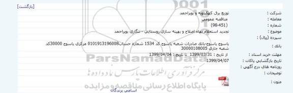 تجديد استعلام بهاء اصلاح و بهينه سازی روستايی